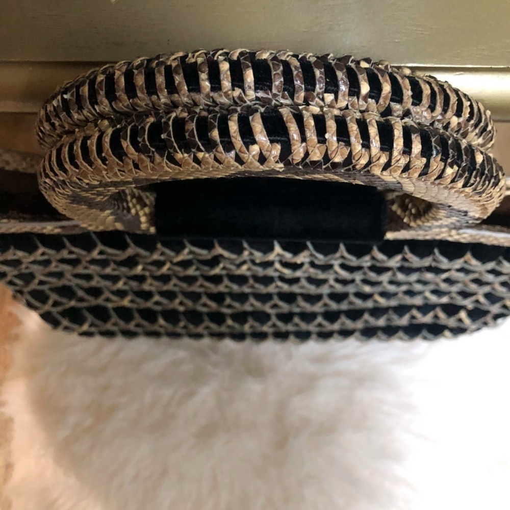 LUXURY PYTHON SNAKESKIN NANCY GONZALES BASKETWEAVE VELVET CLASSIC PURSE TOTE BAG - Picture 11 of 14
